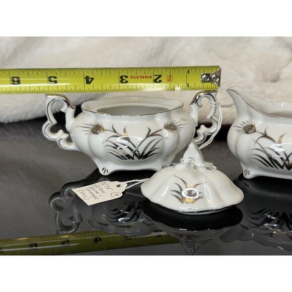 Lefton China Sugar And Creamer White And Silver Hand Painted 225 - Picture 7 of 14
